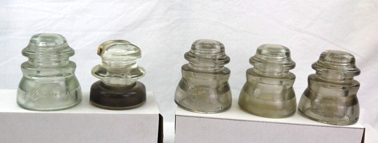 Vintage Clear Glass Transmission Insulators Power Insulator | Mix Lot of 5