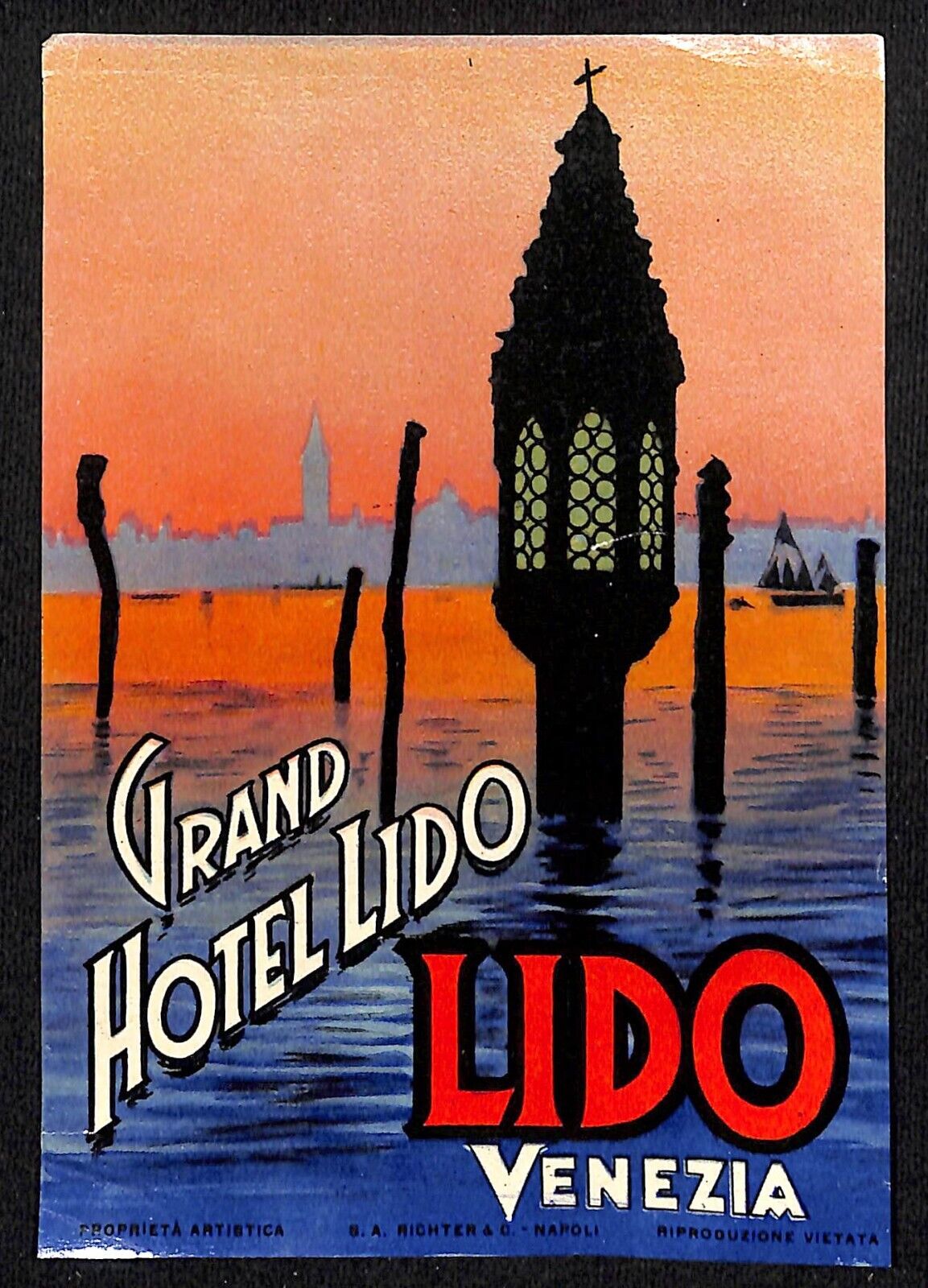 Grand Hotel Lido Venezia Luggage Label Vintage NOS VGC Scarce