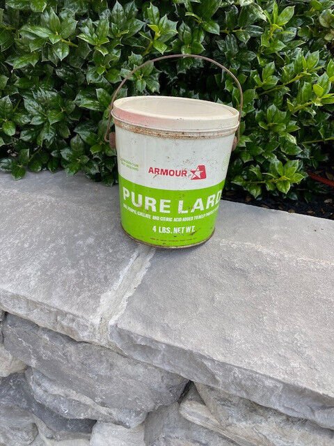 ARMOUR Pure Lard Can 4lb Tin Pail Bucket Green Star Advertising