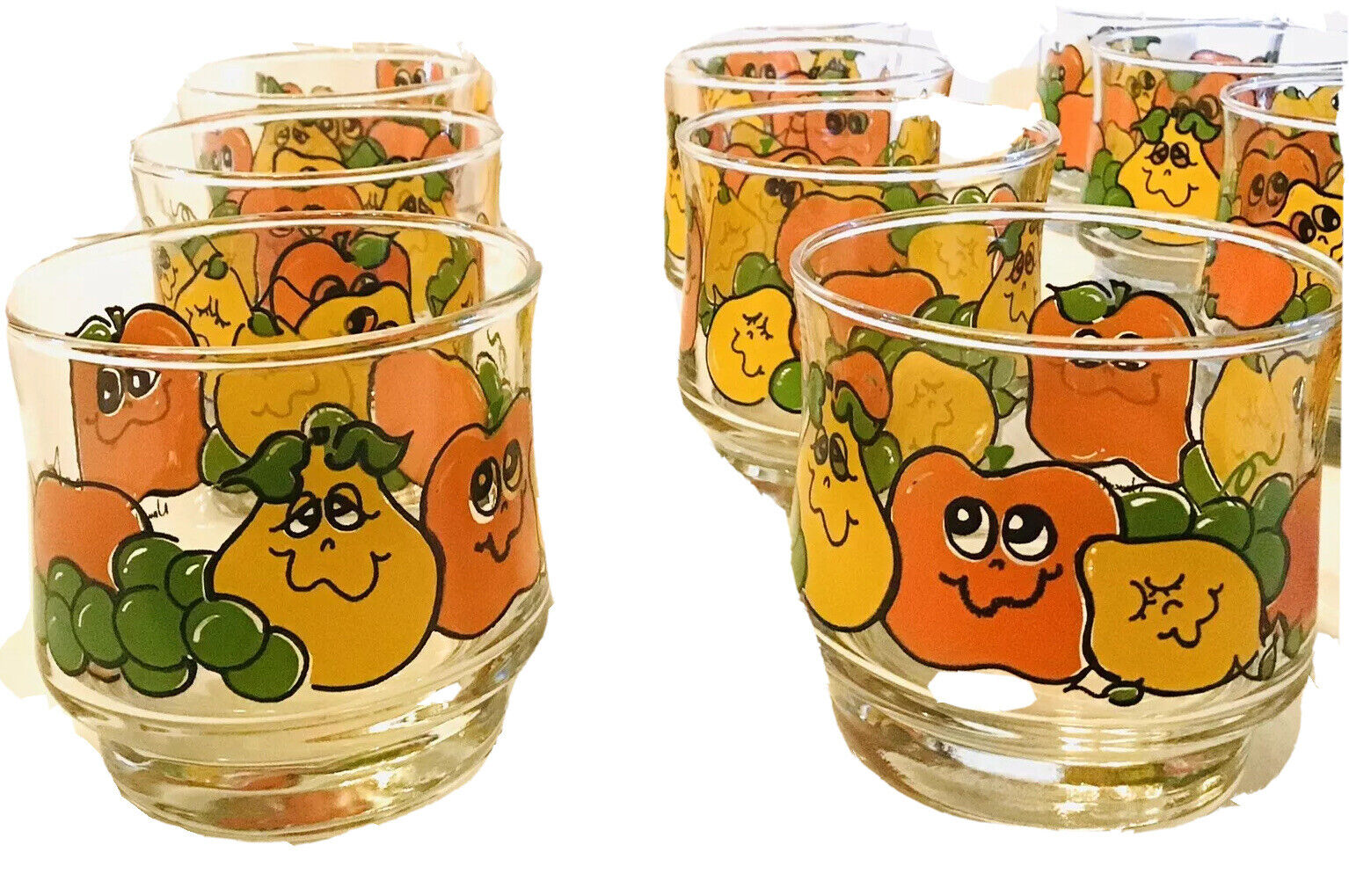 Nancy Lynn Anthropomorphic Face orange lemon face  Juice Glasses Set Of 12
