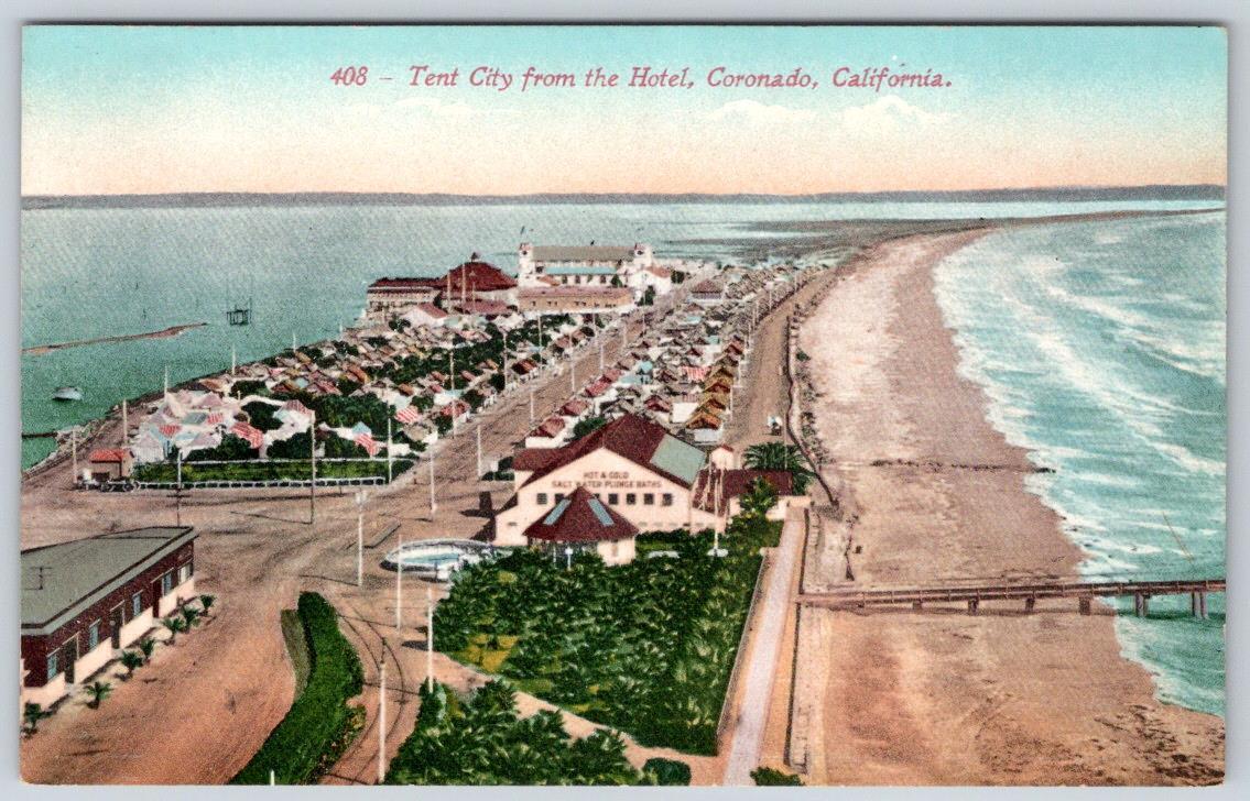 TENT CITY FROM THE HOTEL CORANADO CALIFORNIA ANTIQUE POSTCARD 1910\'s ERA