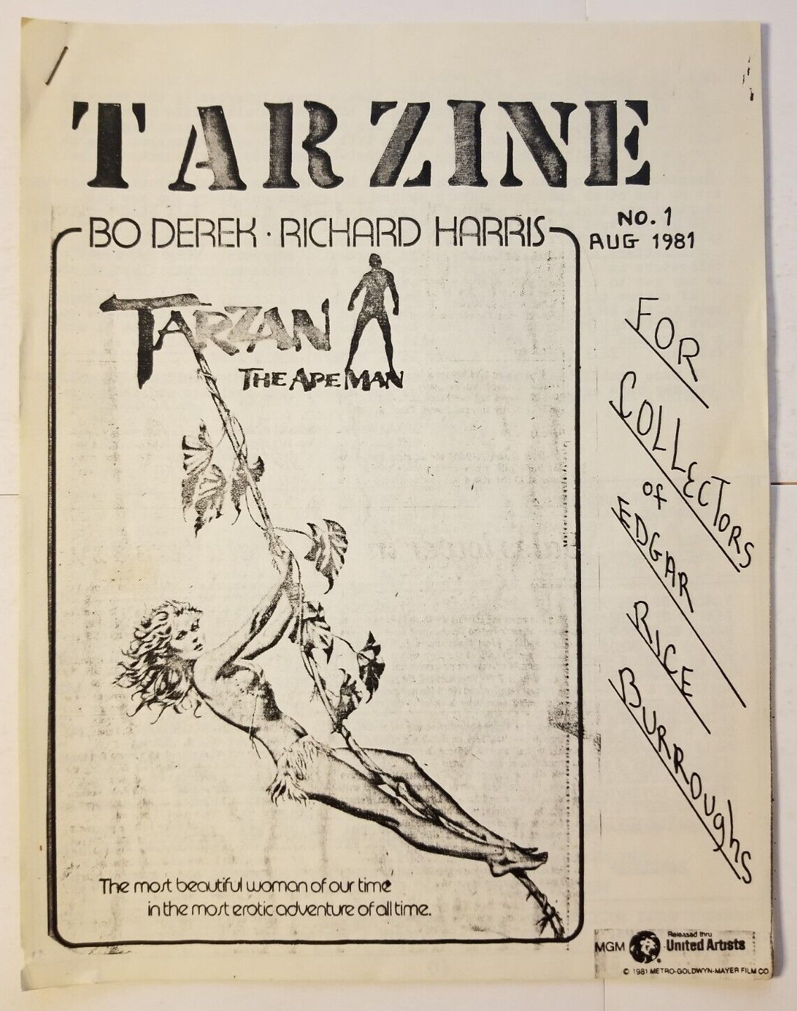 Tarzine #1 FN/VF (1981, Bob Weintz) Tarzan, Edgar Rice Burroughs zine fanzine