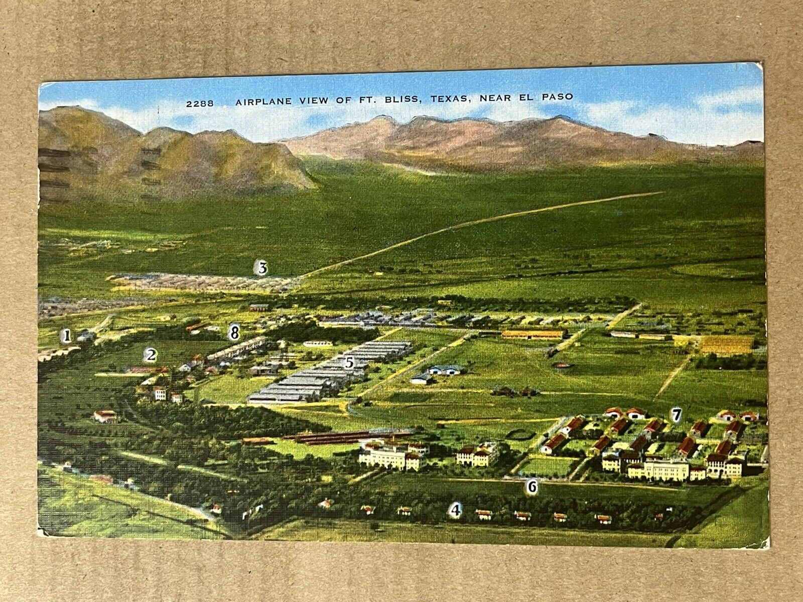 Postcard El Paso TX Texas Aerial View Fort Ft. Bliss Military Army Base Vintage