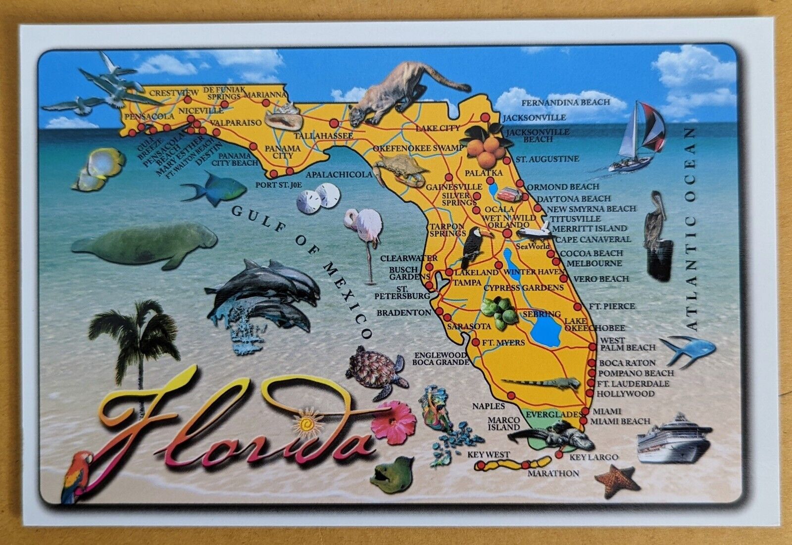 Postcard FL. Florida - The Sunshine State. State Map