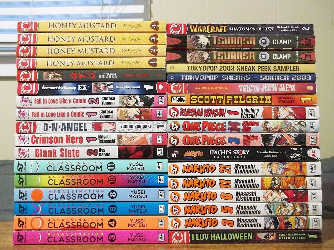 Lot of 34 Assorted English Manga  Assassination Classroom, Honey Mustard, Naruto