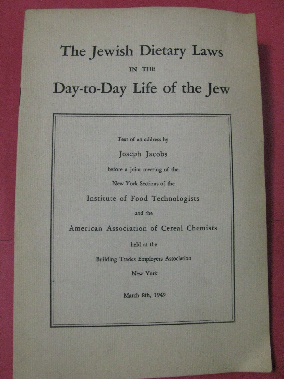 1949 The Jewish Dietary Laws In The Day-to-Day Life Of The Jew Joseph Jacobs 