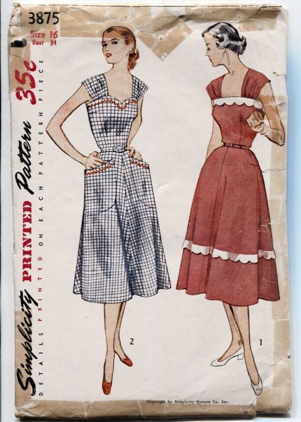 Simplicity Pattern VTG 1952 Diagonal Button Dress #3875 sz 16 b34\