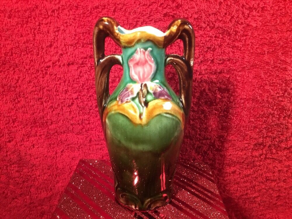 Antique Majolica Art Nouveau Iris Vase c.1800\'s