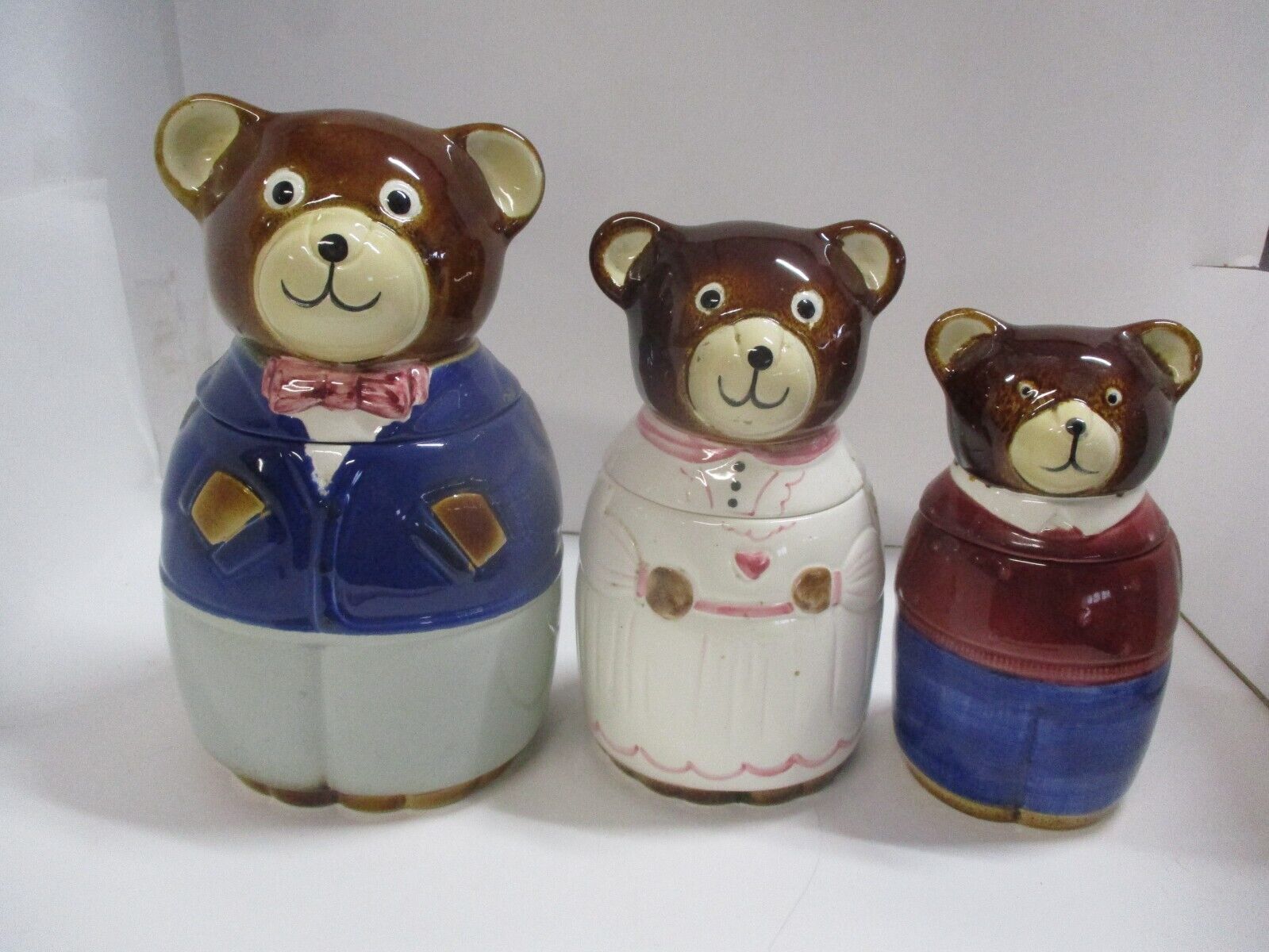 VTG Teddy Bear Family Ceramic Canister Set Made In Portugal Set Of 3