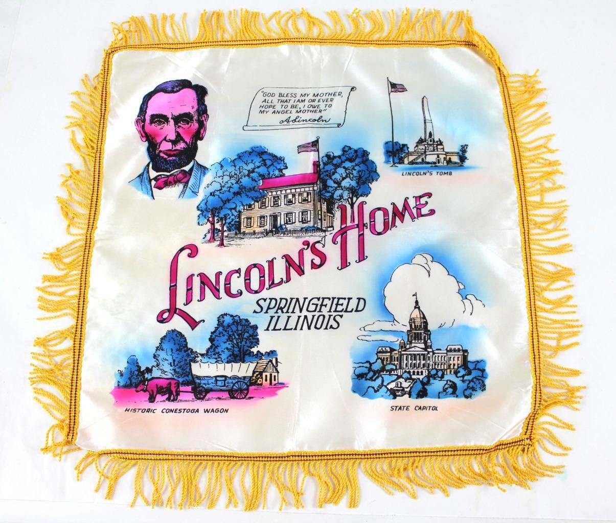 Vintage Springfield IL Home of Lincoln Mother Sweetheart Souvenir Pillow Case