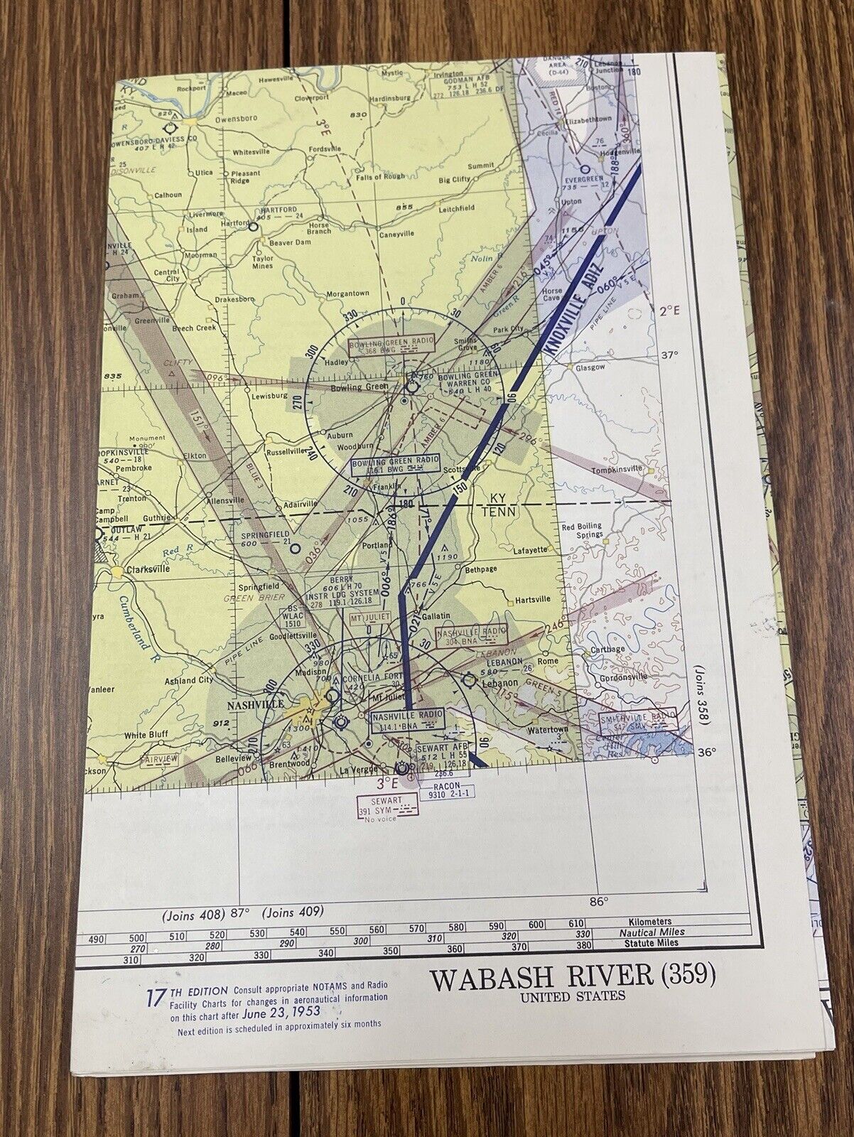 Vintage 1953 Wabash River 359 aeronautical sectional chart