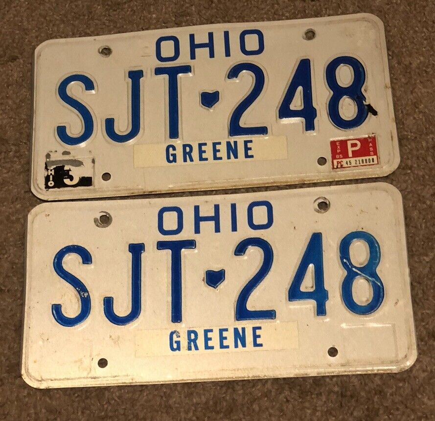 Vintage 1980’s OHIO LICENSE PLATE SET Pair 2 Plates #SJT 248 Greene County