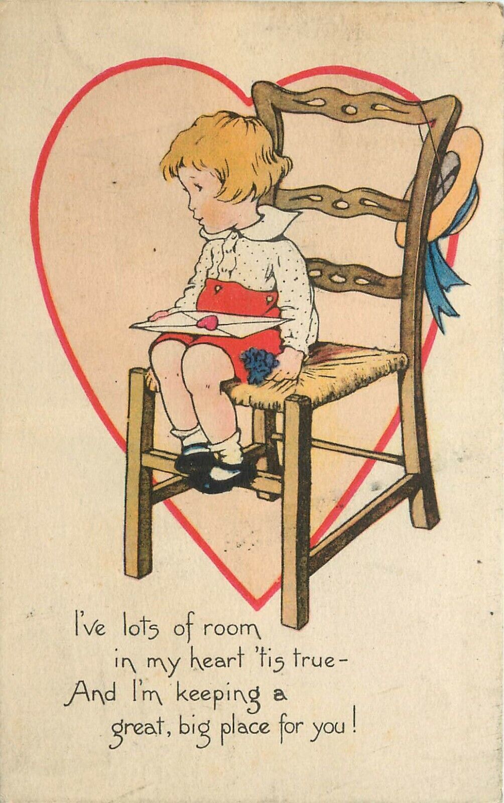 Gibson Valentine Postcard Little Boy on Big Chair, Lots of Room in My Heart 1921