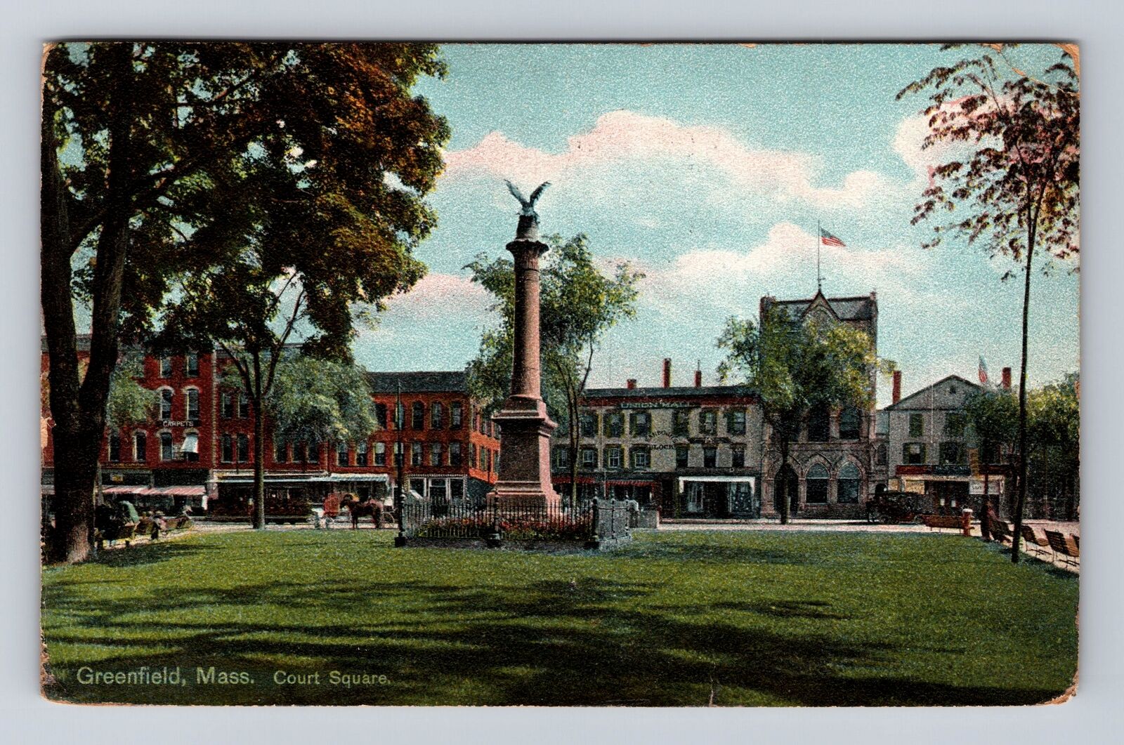 Greenfield MA-Massachusetts, Court Square, Antique, Vintage c1910 Postcard