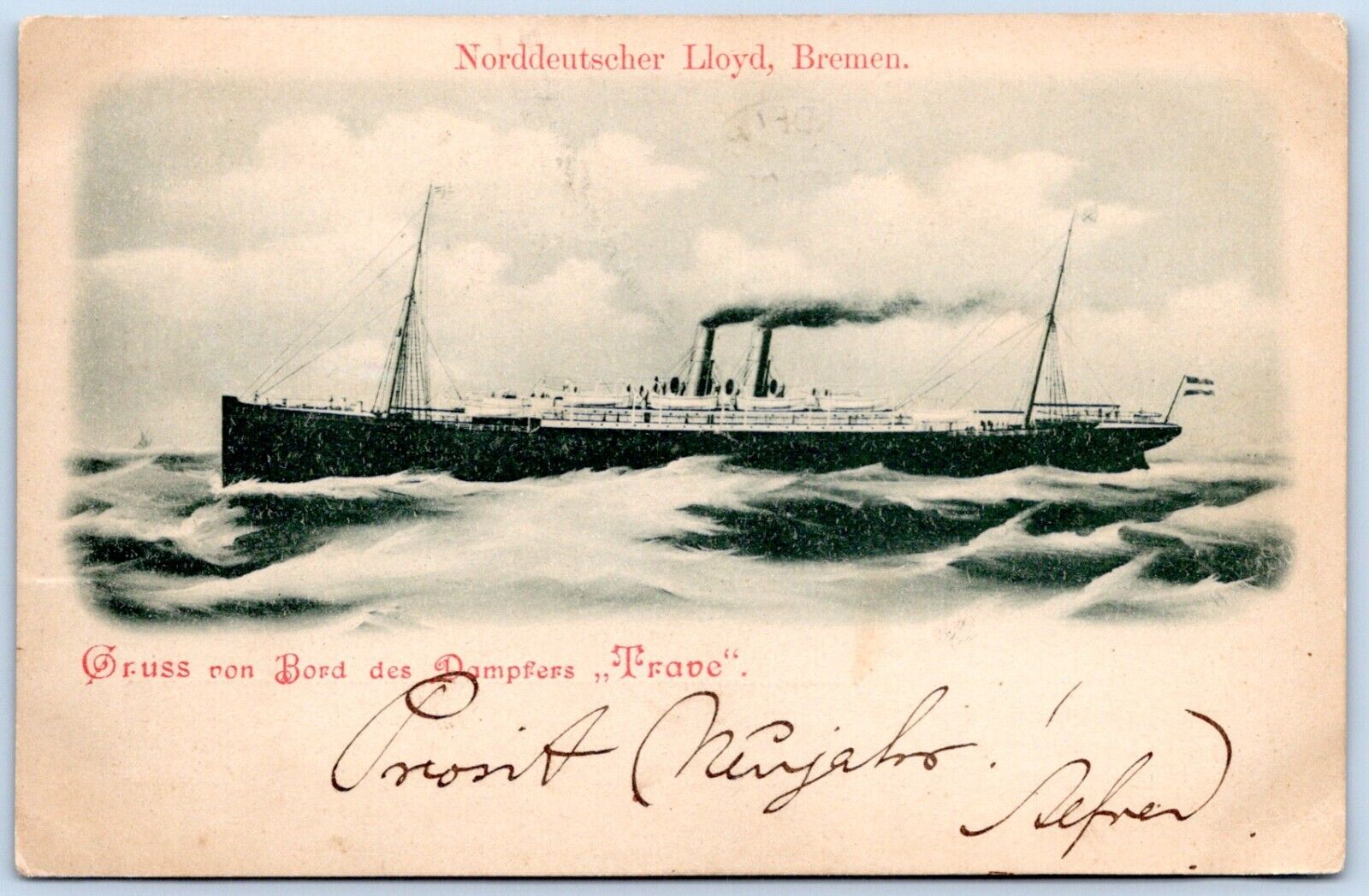 Postcard Norddeutscher Lloyd Bremen Steamship Trave 1899 UDB B41