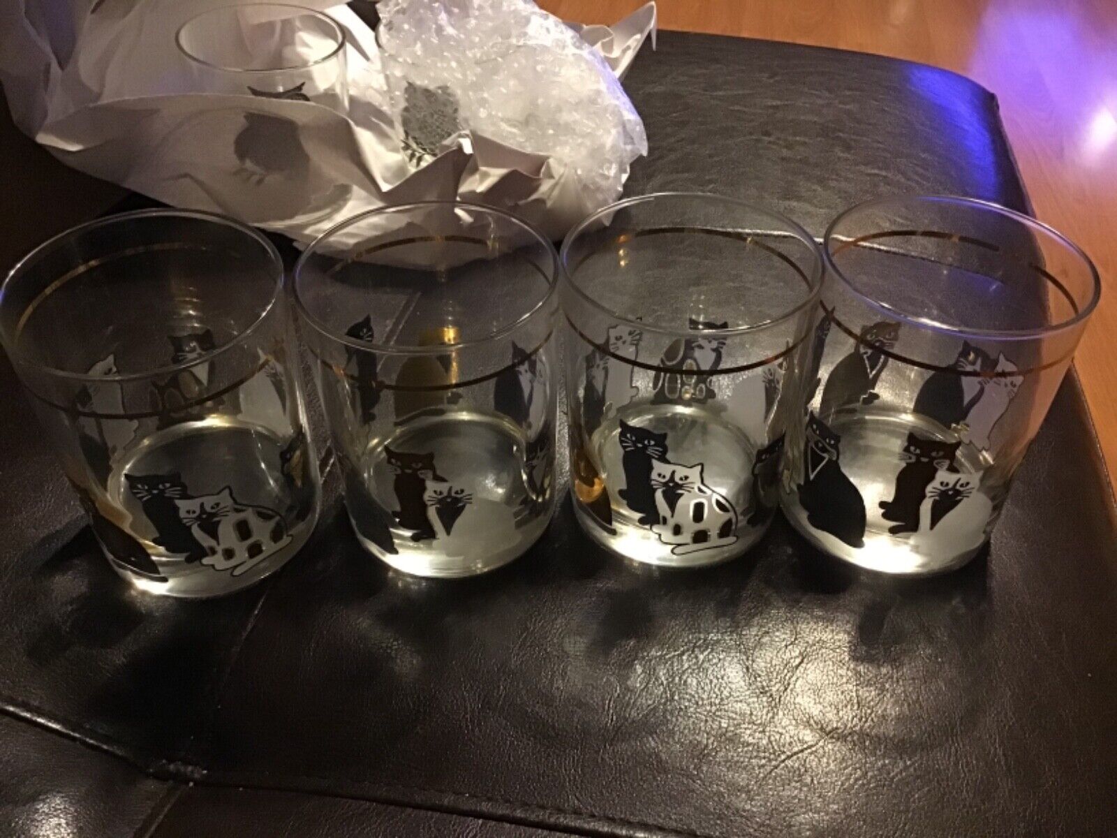Four Vintage Culver Cats Cocktail Glasses, 14 Oz. 22 K Gold, Look Unused, $9ship