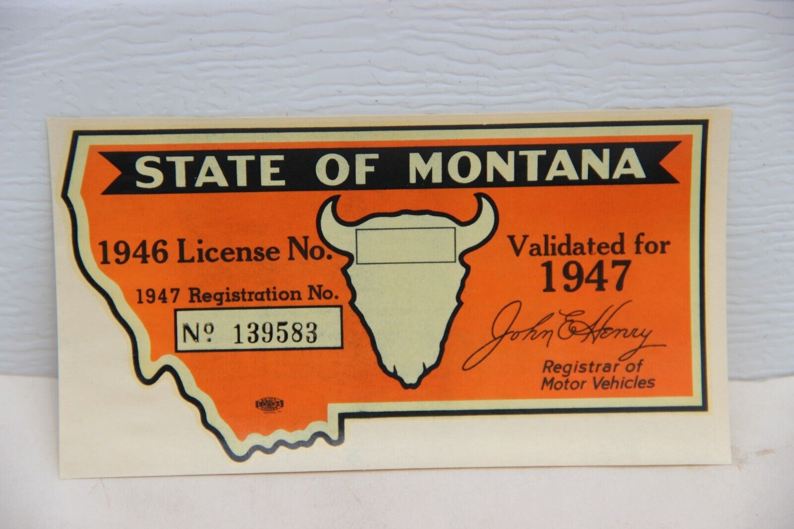 1947 Montana License Plate Window Sticker - original in new condition