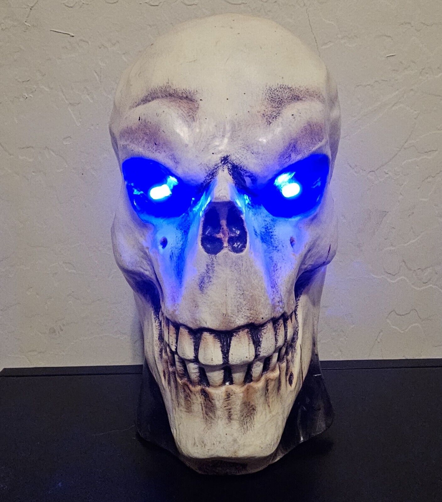 Vtg Blow Mold Skeleton Skull Strobing Blue Eyes Prop From Old Spook House