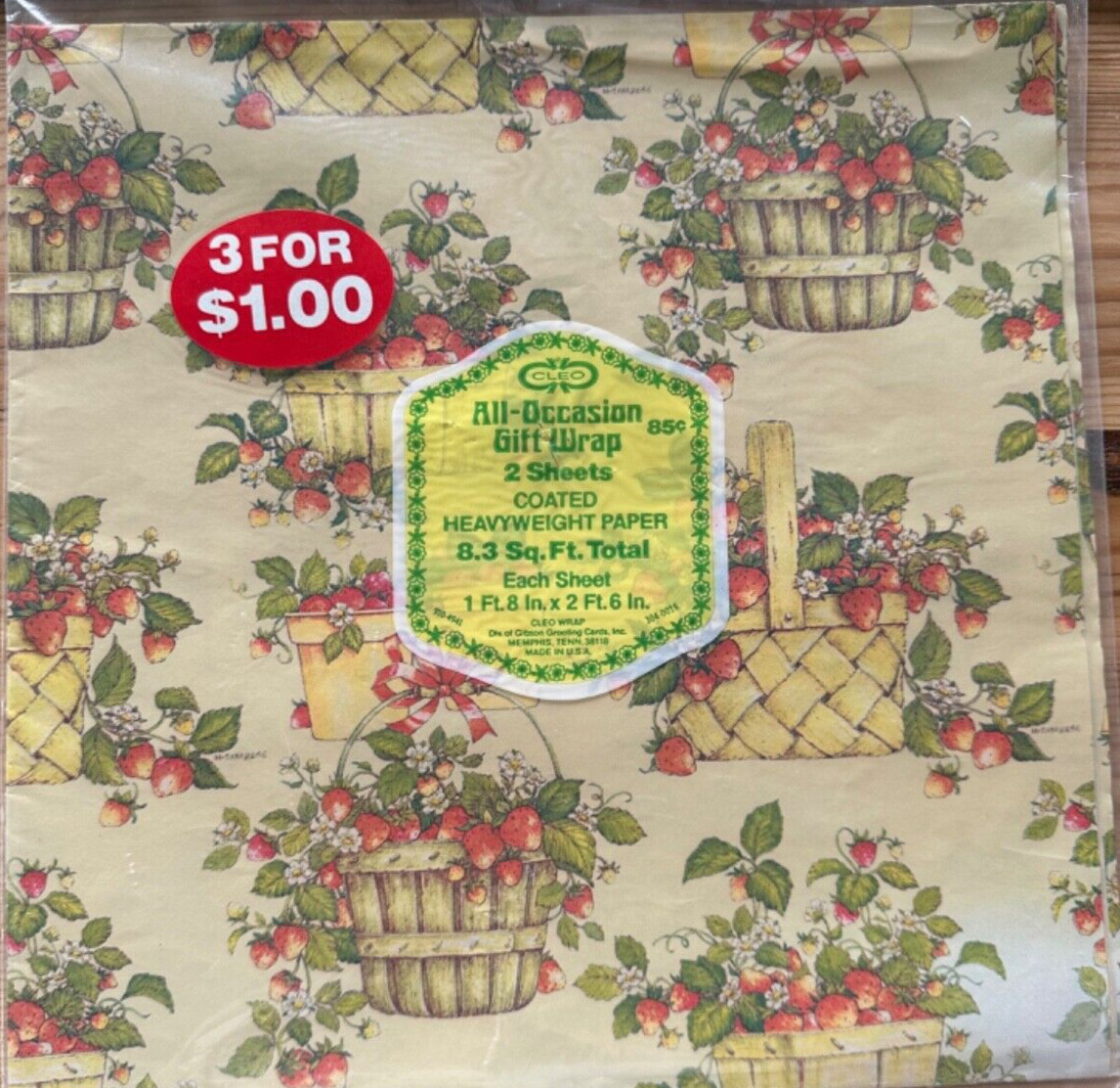 Vintage Strawberry Wrapping Paper Cleo Gibson 2 Gift Wrap