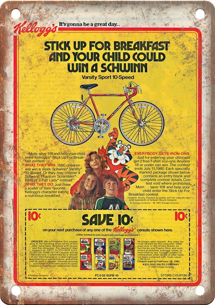 Vintage Kellog\'s Cycling Magazine Ad Reproduction Metal Sign B751