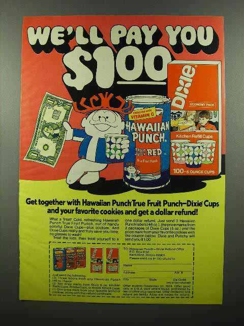 1974 Hawaiian Punch Drink Ad - We\'ll Pay You