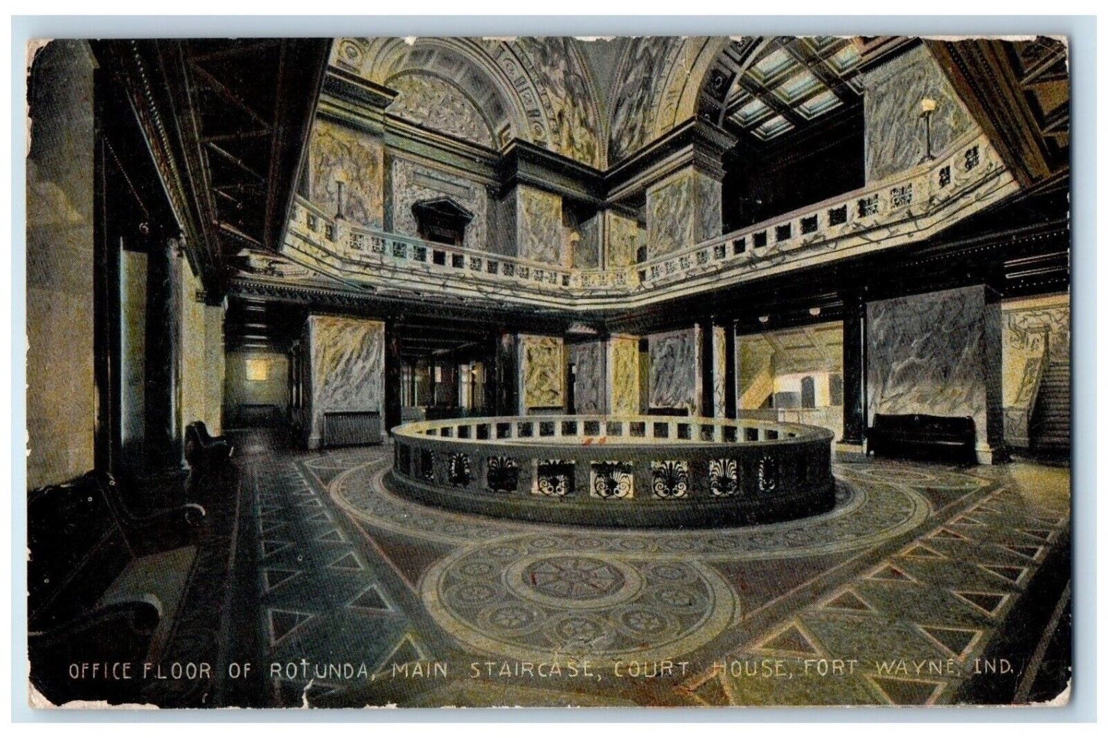 DPO 1854 1921 Fort Wayne Maples IN Postcard Office Flour Rotunda Main Staircase