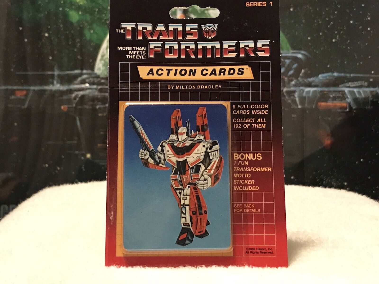 1985 Hasbro TRANSFORMERS Action Cards Sealed Pack, # 38 “JETFIRE” on the Front