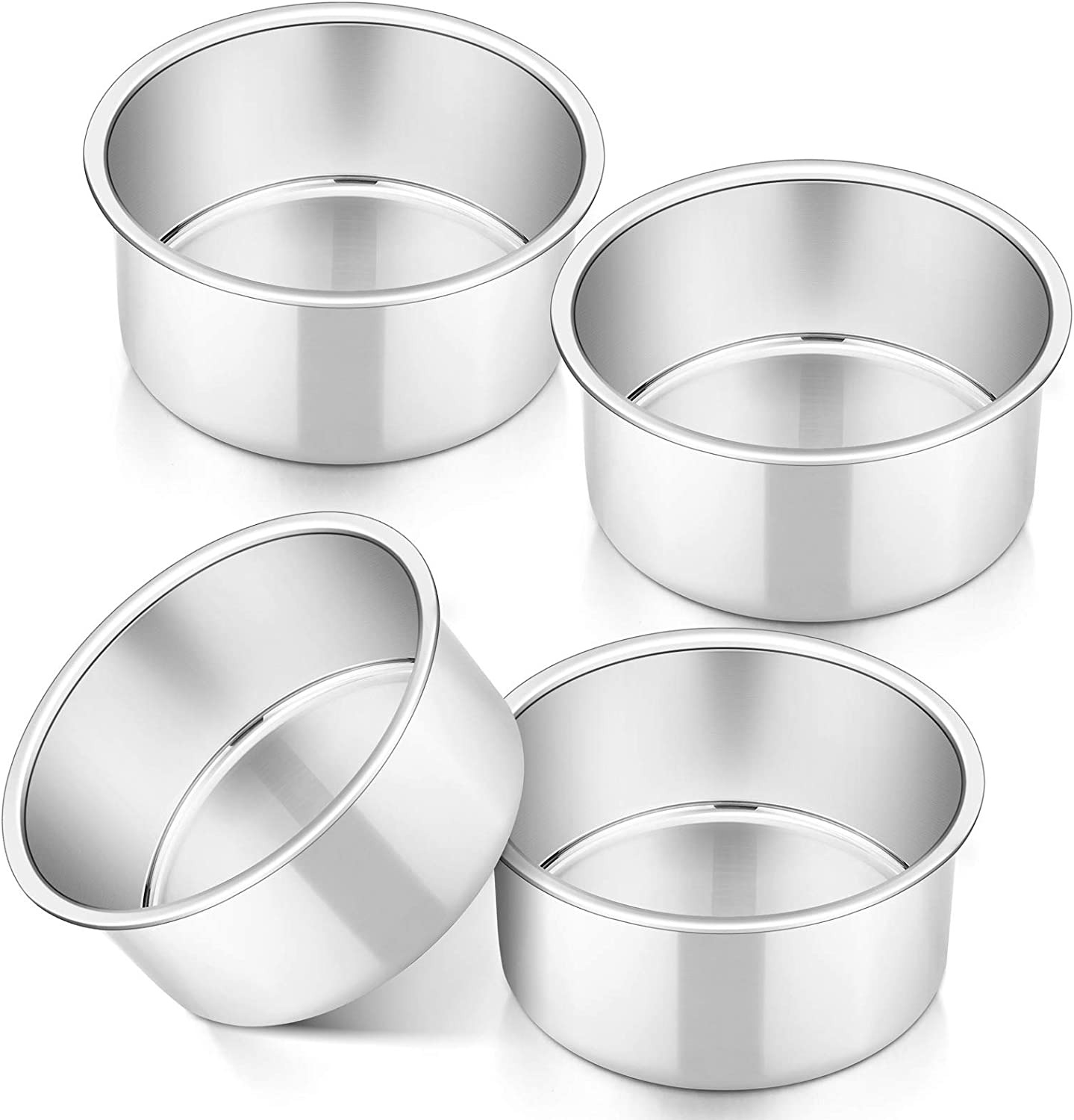 4 Inch Small Cake Pan Set of 4, Stainless Steel Baking round Tins Bakeware for M