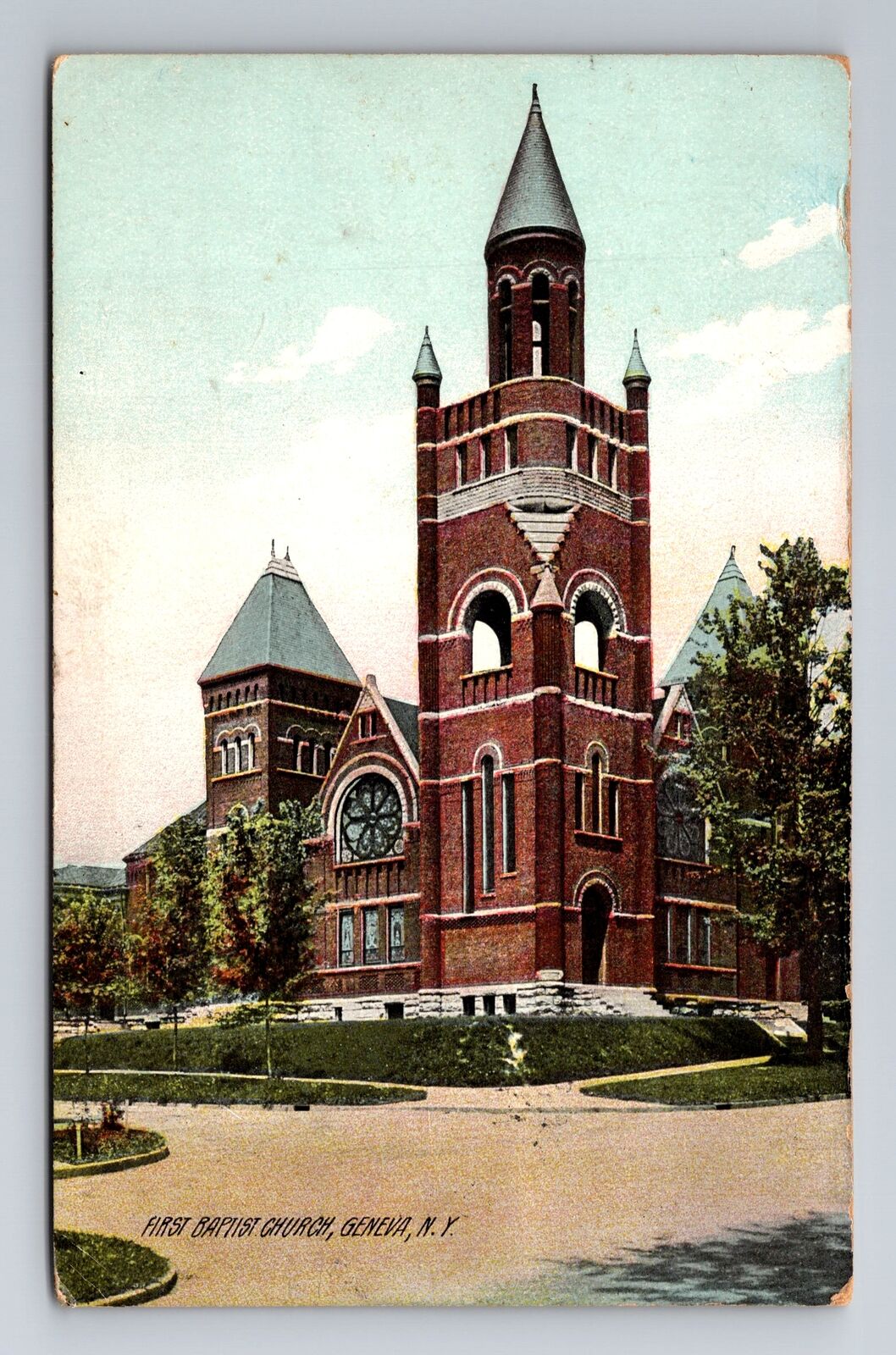 Geneva NY-New York, First Baptist Church, Religion, Vintage c1916 Postcard