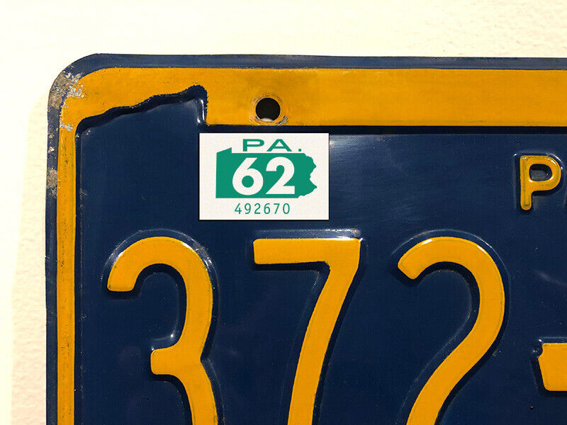 1962 Pennsylvania License Plate Registration Sticker, PA, Classic, Vintage, Tag