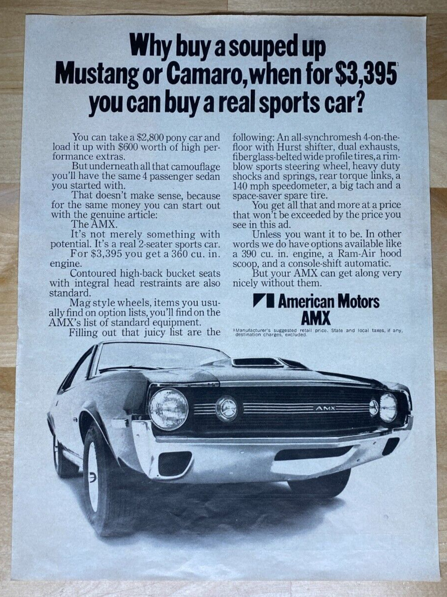 1970 AMC American Motors AMX Original Magazine Advertisement Small Poster