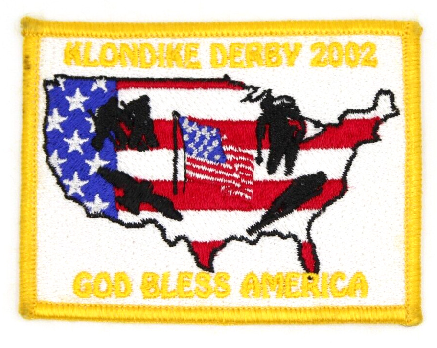 2002 Klondike Derby God Bless America Patch Boy Scouts BSA American Flag