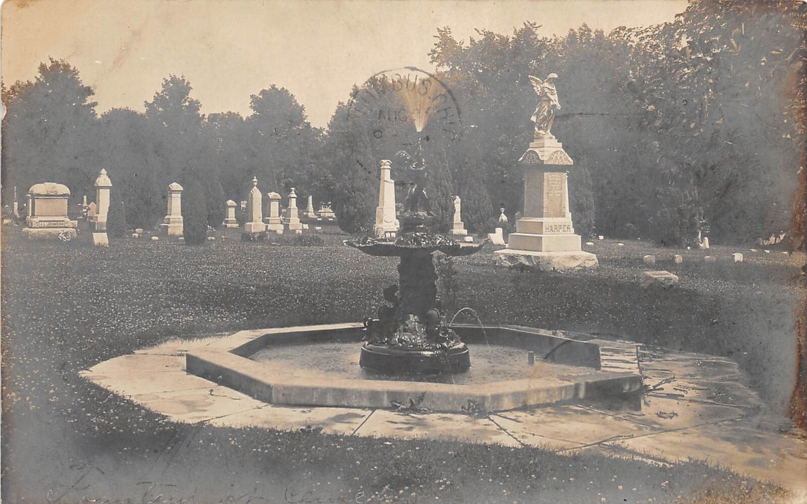 E50/ Greenfield Ohio Real Photo RPPC Postcard c1910 Fountain Cemetery 3