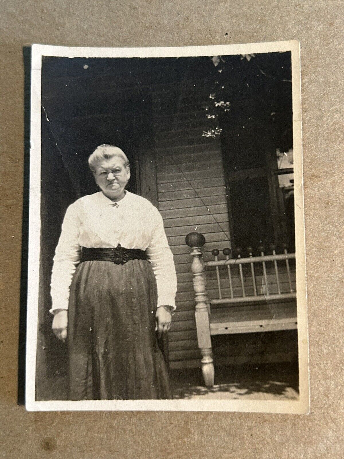Antique Photo Woman Front Old House Porch