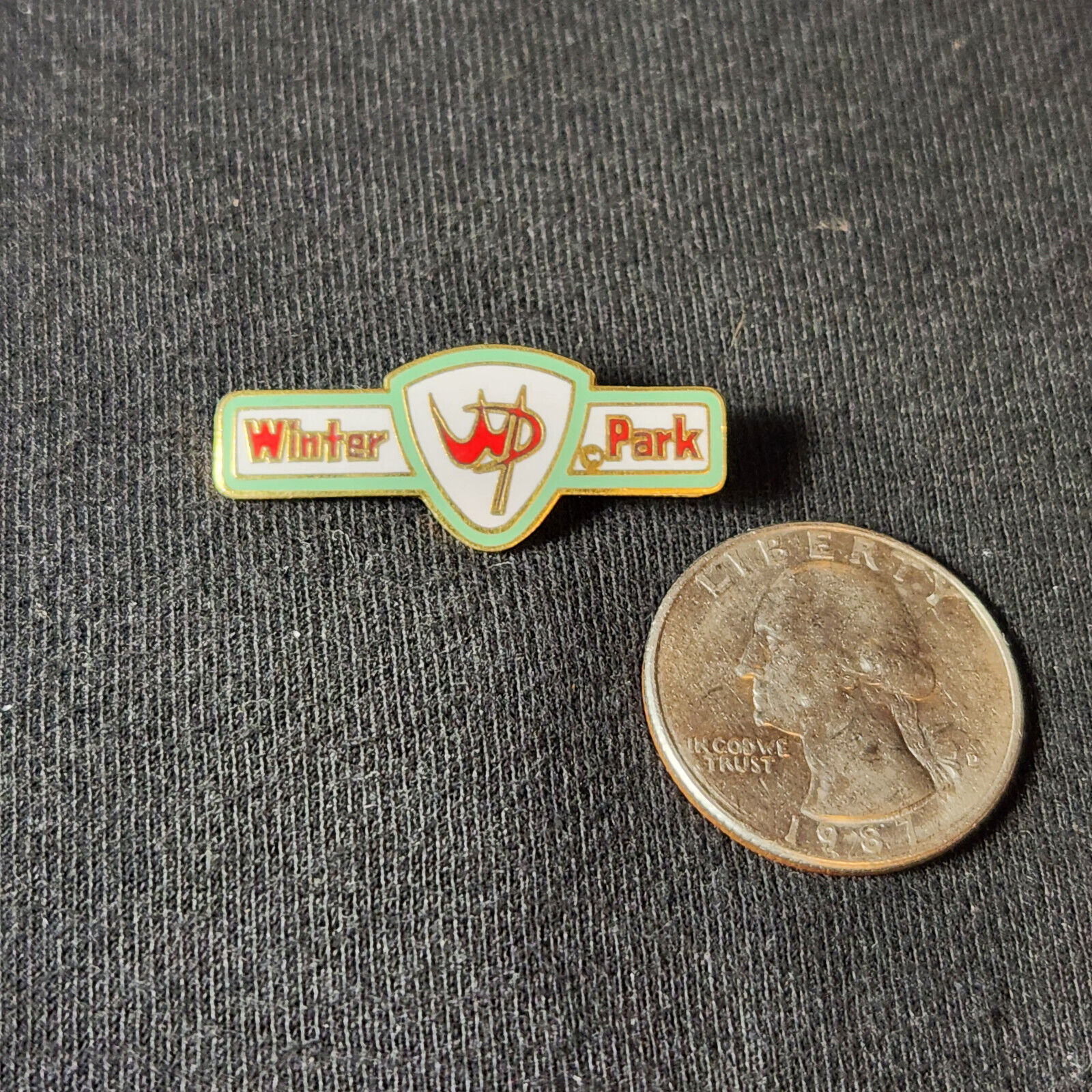 Vintage Winter Park Ski Resort Logo Mint Green White  & Red Lapel Pin USED
