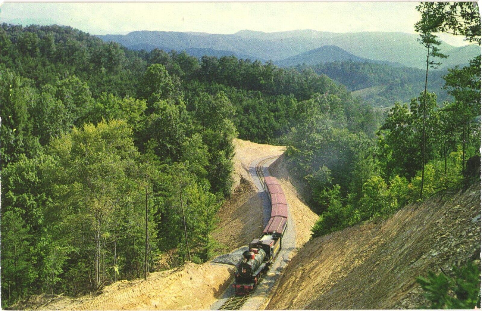 Goldrush Junction Railroad Ascending with Great Smoky Mountains Postcard