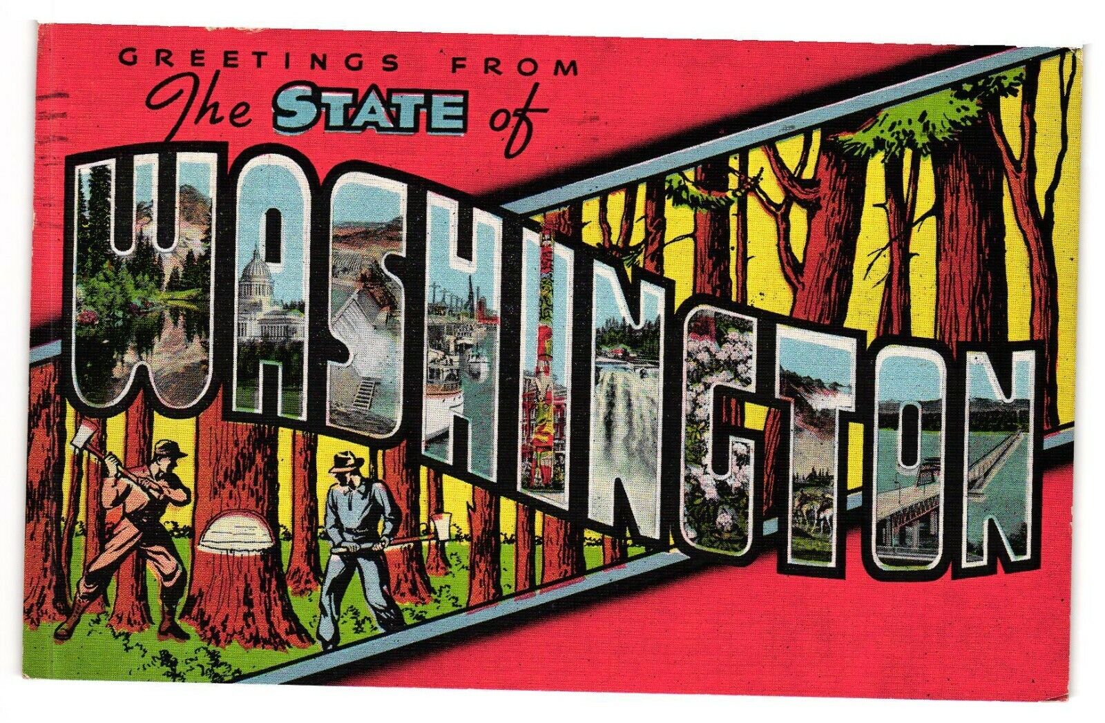 1946 Postmarked Postcard Large Letter Greetings from The State of Washington WA