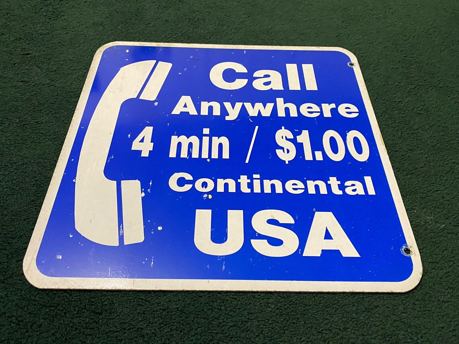 🛑ULTRA RARE ✅VINTAGE ✅Metal Pay Phone Booth Sign ✅Blue White ✅Double Sided