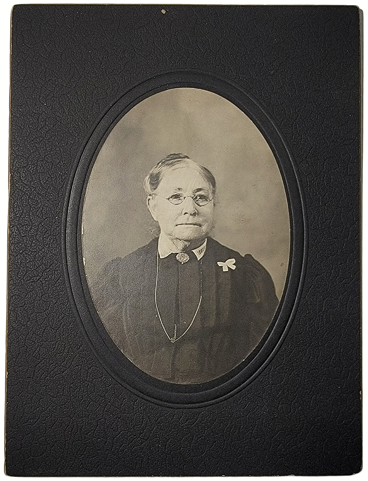 Cabinet Card Antique Photograph Elderly Woman In Black Dress Sepia Black Oval