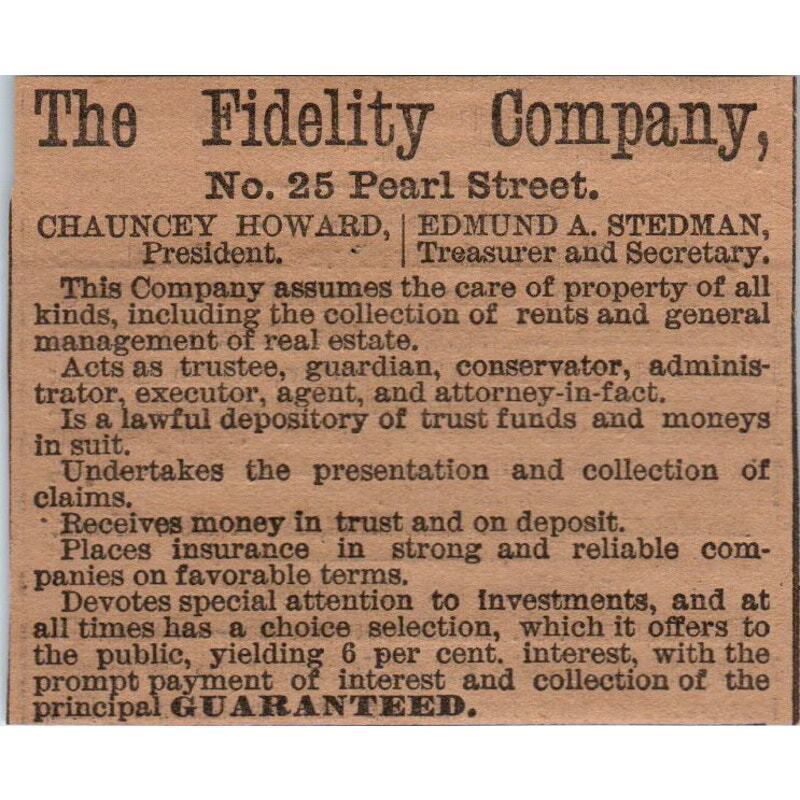 The Fidelity Company Chauncey Howard Edmund A. Stedman Hartford 1886 Ad AF7-E5