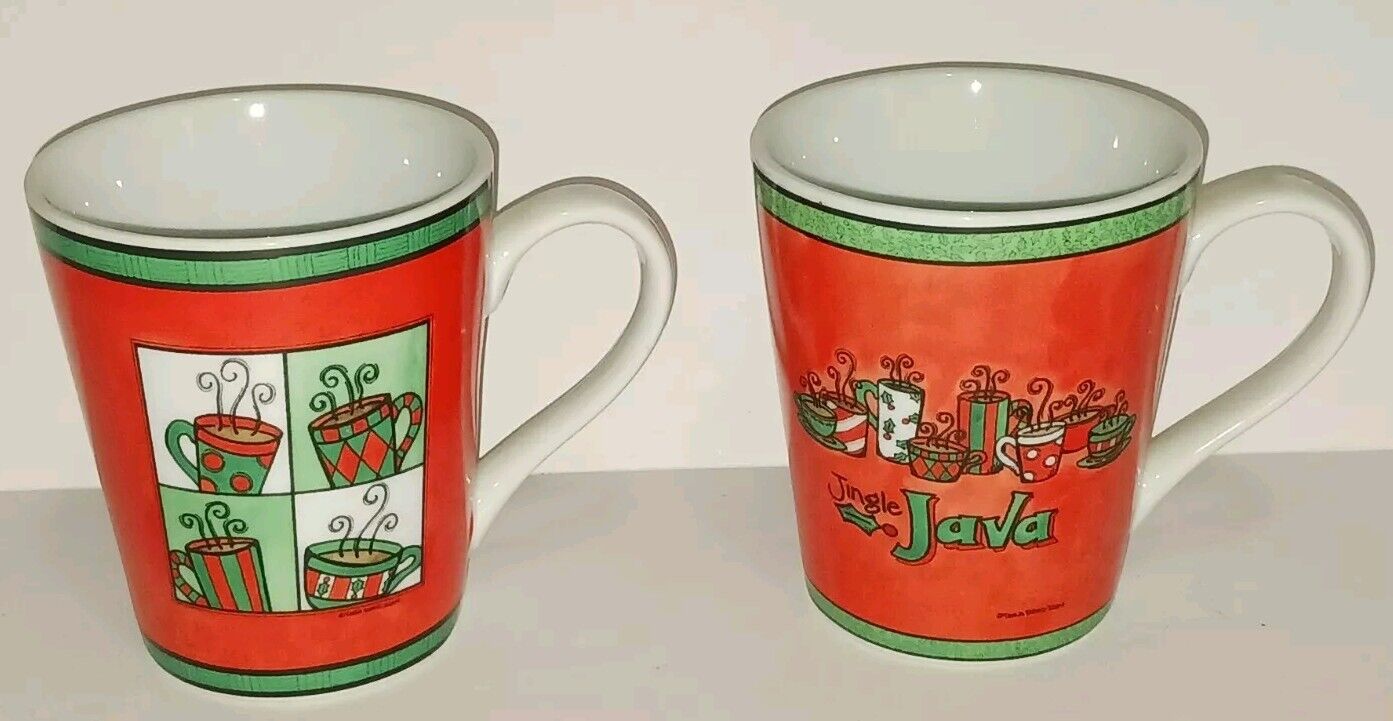 Set Of 2 Jingle Java Tara Reed Christmas Coffee Mugs