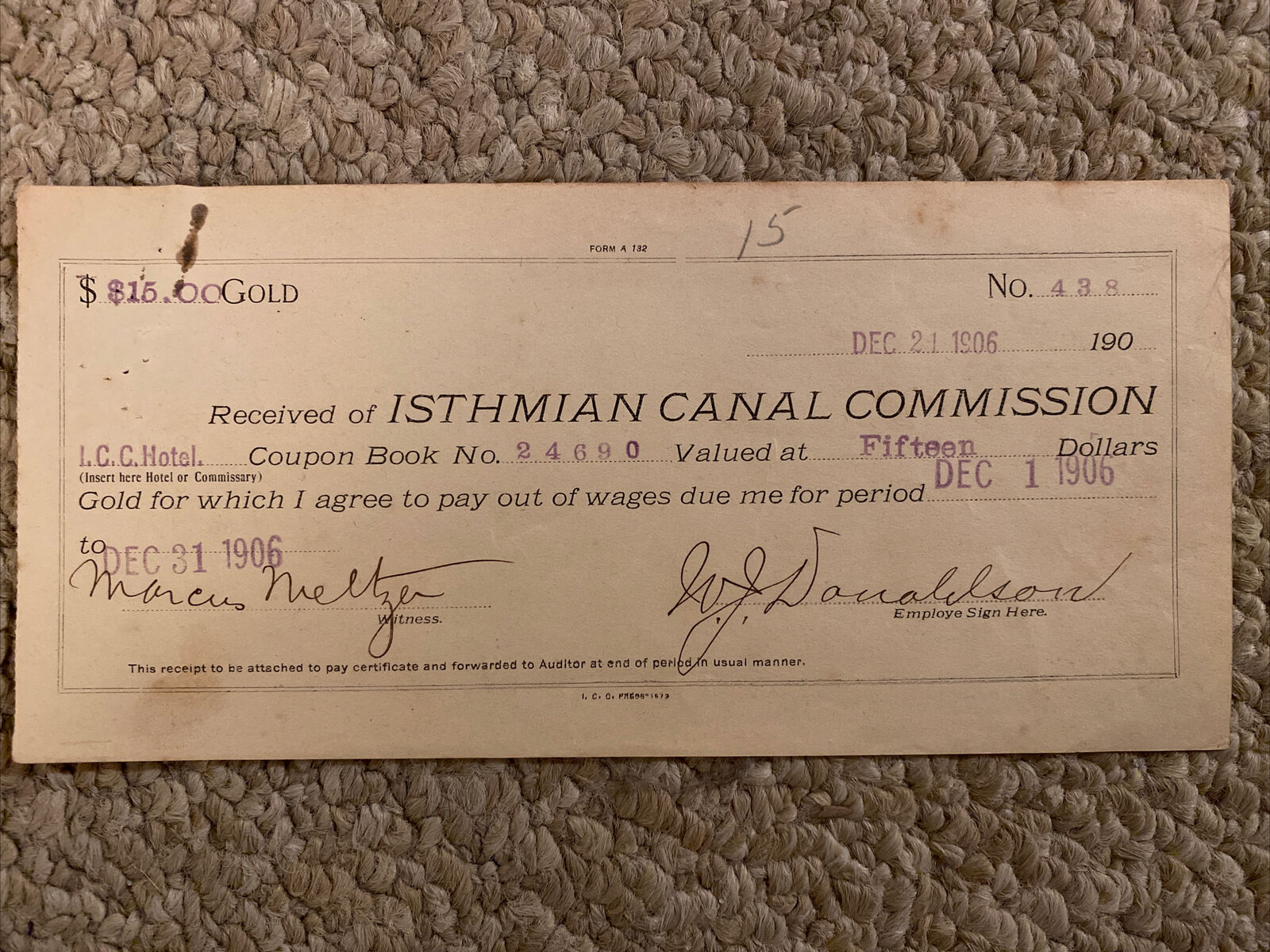 Antique Isthmian Panama Canal RARE 1906 Gold Coupon Book N0.438 Great History