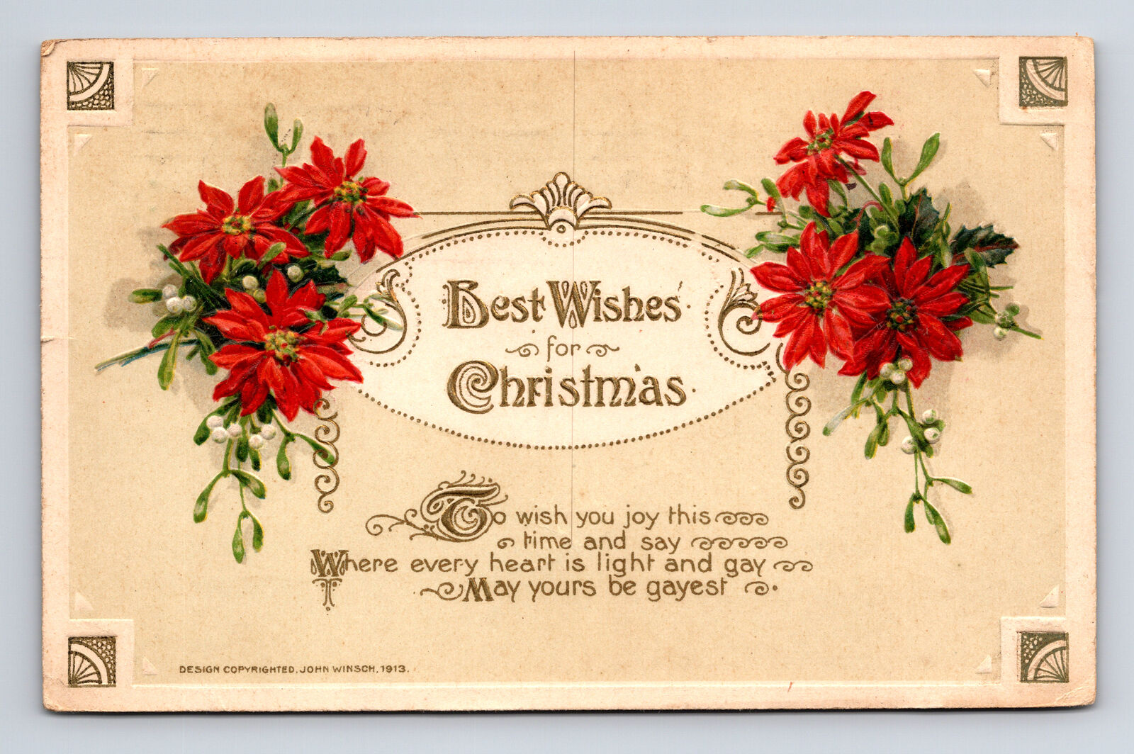 John Winsch Best Wishes for Gayest Christmas Gay Pointsettia Wareham MA Postcard