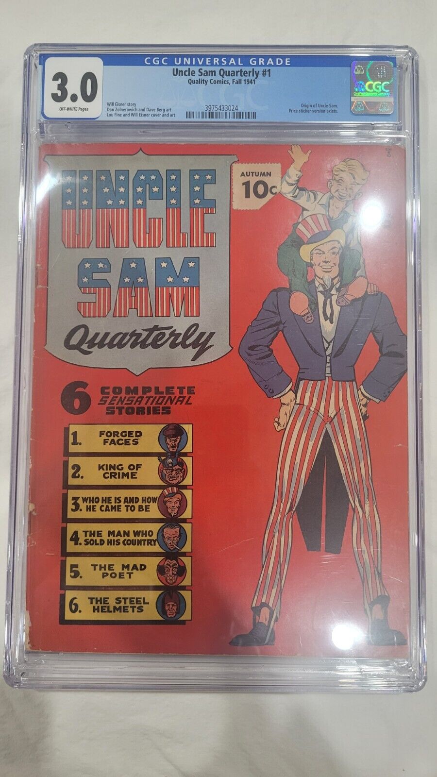Uncle Sam Quarterly #1 Original 1941, Golden Age Rare, CGC Graded 3.0