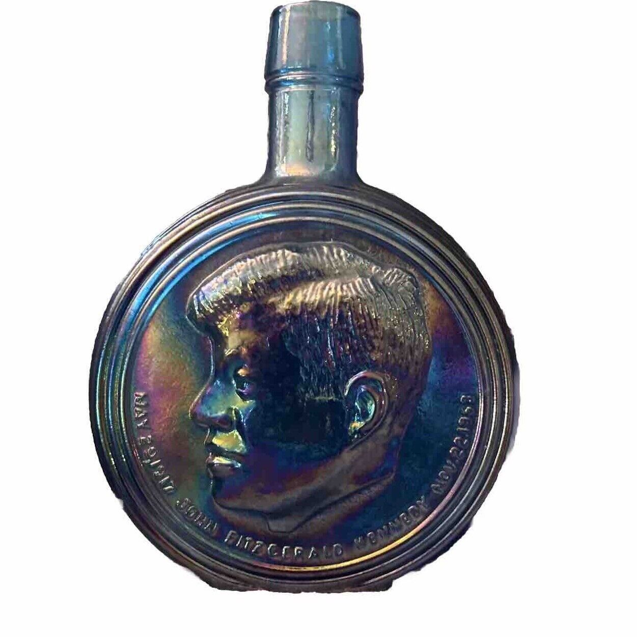 Vtg Wheaton 1st Edition JFK John F Kennedy Blue Carnival Glass Decanter Bottle