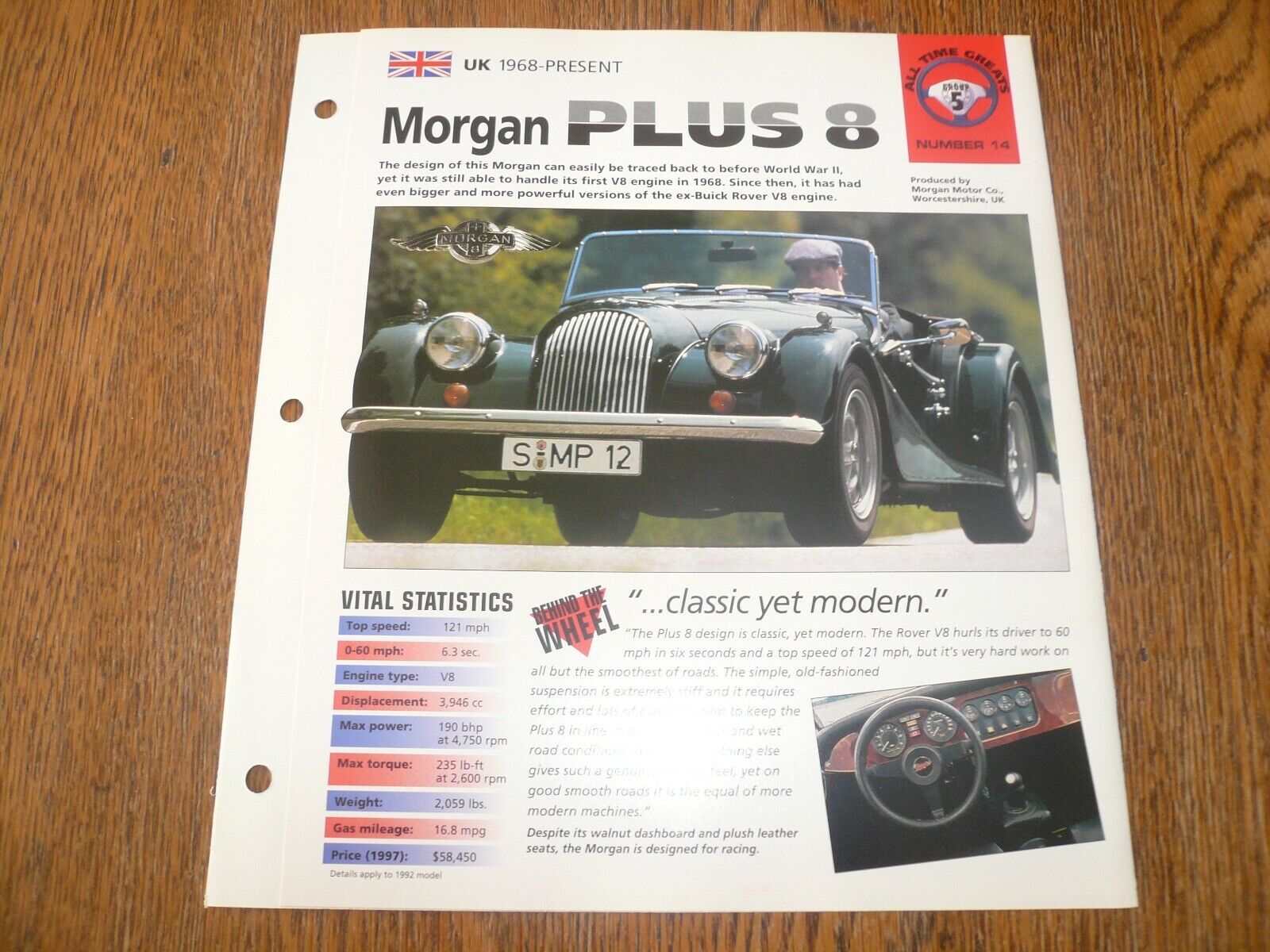 1992 Morgan Plus 8 UNIQUE IMP BROCHURE 