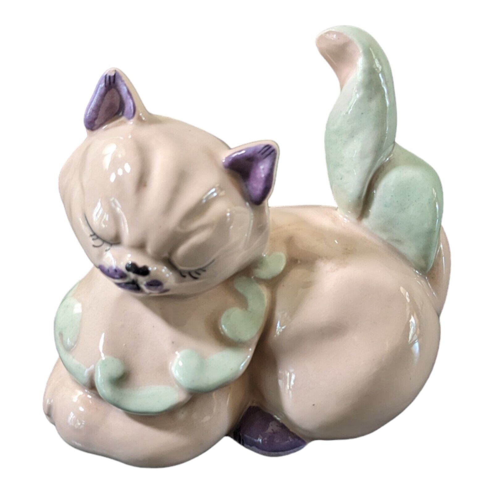 Vintage Kay Finch California Pottery Pink& Purple MCM Cat Figurine 