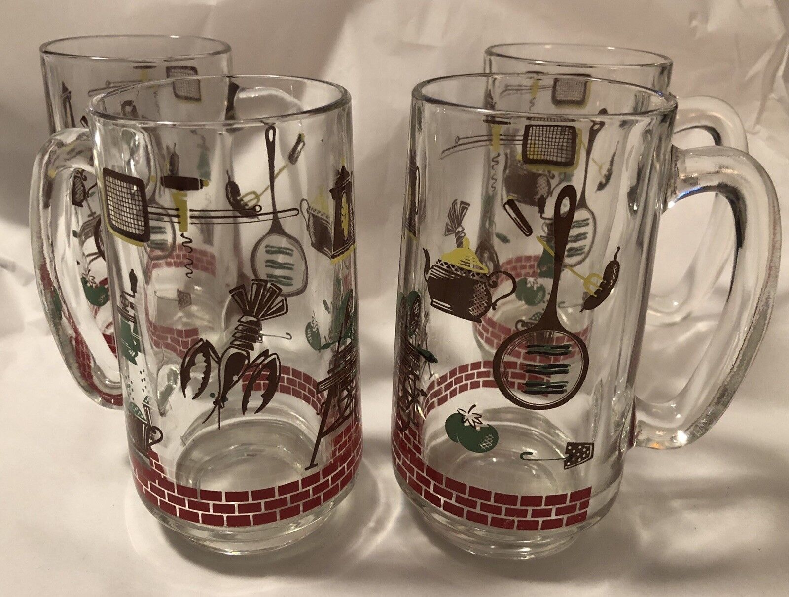 Vintage Beer Mugs BBQ Design 16oz Set 4 Cooking Glasses Stein Bar Gift