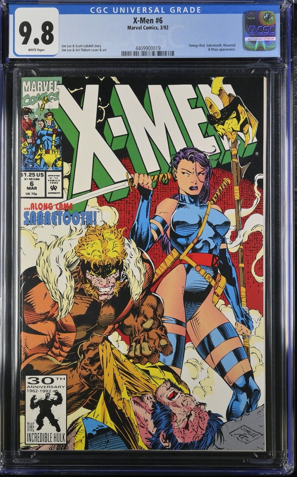 X-MEN #6 CGC 9.8 Sabretooth appearance Marvel Comics 1992 Jim Lee Cover
