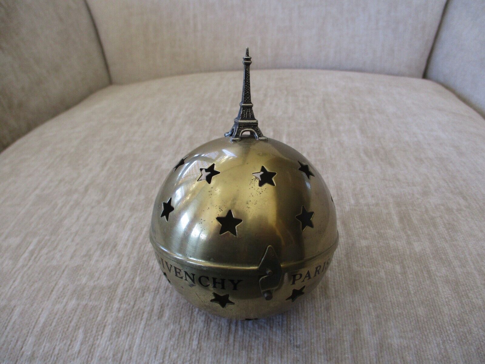 Givenchy Paris 2000 Brass Christmas Ornament Eiffel Tower Potpourri Incense Ball